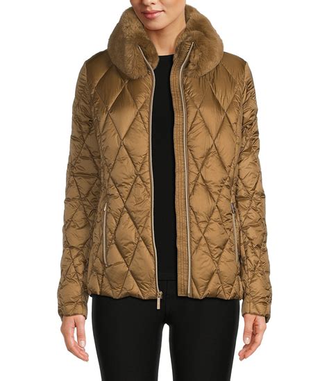 michael michael kors faux fur-trimmed quilted jacket|faux fur quilted puffer jacket.